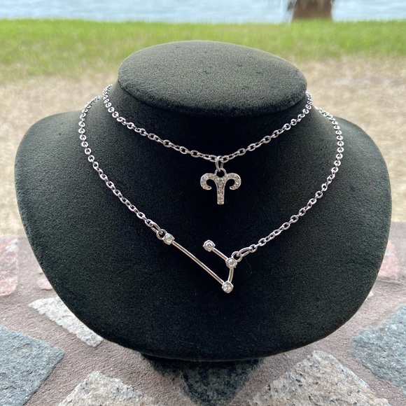 ♈️ ARIES zodiac sign & constellation stainless steel cz double layer necklace - Picture 6 of 14